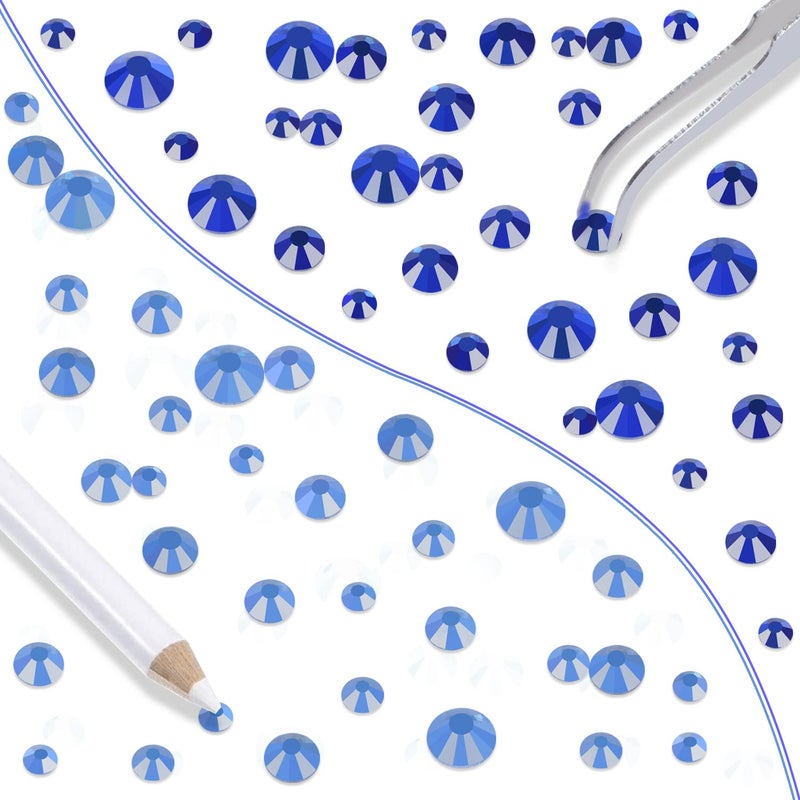 LPBeads 6400 Pieces Sapphire and lt Sapphire Hotfix Rhinestones Flat Back 5 Mixed Sizes Crystal Round Glass Gems with Tweezers and Picking Rhinestones Pen - Image 5